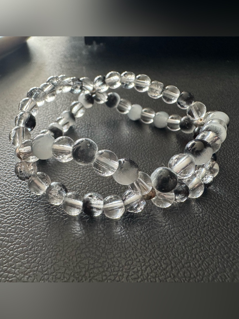 Clear and Black Beaded Stretch Bracelet - Women's Jewelry